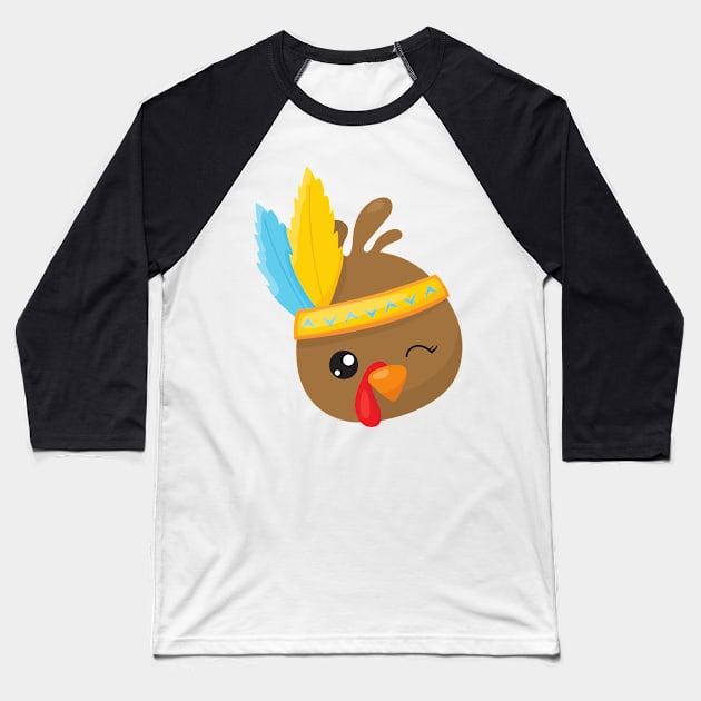 Thanksgiving Turkey, Brown Turkey, Feathers Baseball T-Shirt by Jelena Dunčević